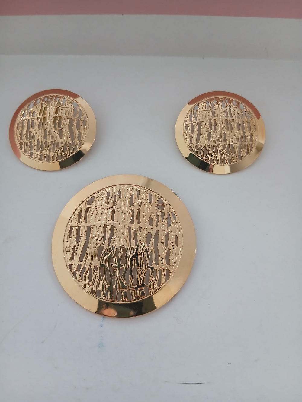 Gold Textured Round Earrings Set - Women's Jewelry